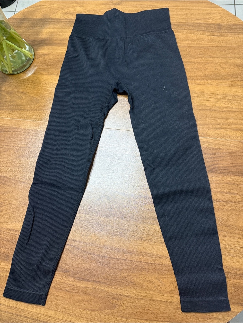 Kids Black Ribbed Leggings